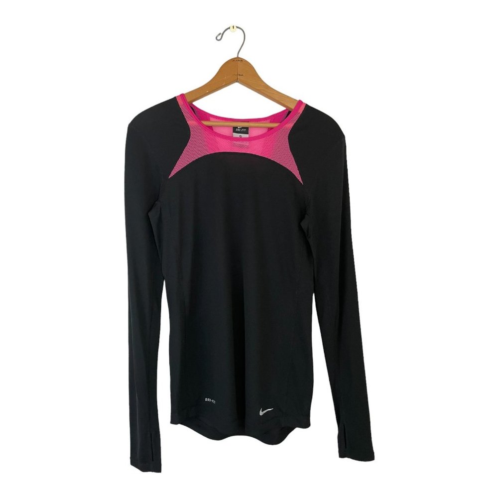 Nike Women Dri-fit Mesh Xtra Small Long Sleeve Pink Black Running Training